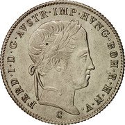 Austria 5 Kreuzer Ferdinand I 1840 C KM# 2196 FERD I D G AVST IMP HVNG BOH R H N V coin obverse Austria 5 Kreuzer Ferdinand I 1840 C KM# 2196 FERD I D G AVST IMP HVNG BOH R H N V coin obverse