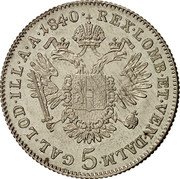 Austria 5 Kreuzer Ferdinand I 1840 C KM# 2196 REX LOMB ET VEN DALM GAL LOD ILL A A 1838 coin reverse Austria 5 Kreuzer Ferdinand I 1840 C KM# 2196 REX LOMB ET VEN DALM GAL LOD ILL A A 1838 coin reverse