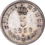 Austria 5 Kreuzer Franz Joseph I 1858 A KM# 2197 SCHEIDE MÜNZE 5 1859 A coin reverse Austria 5 Kreuzer Franz Joseph I 1858 A KM# 2197 SCHEIDE MÜNZE 5 1859 A coin reverse