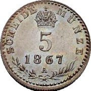 Austria 5 Kreuzer Franz Joseph I 1867 A KM# 2198 SCHEIDE MÜNZE 5 1867 A coin reverse Austria 5 Kreuzer Franz Joseph I 1867 A KM# 2198 SCHEIDE MÜNZE 5 1867 A coin reverse