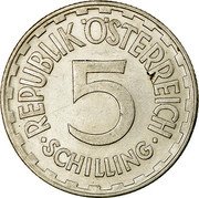 Austria 5 Schilling Osterreich Republik Reform 1952 Proof KM# 2879 REPUBLIK ÖSTERREICH 5 ·SCHILLING· coin obverse Austria 5 Schilling Osterreich Republik Reform 1952 Proof KM# 2879 REPUBLIK ÖSTERREICH 5 ·SCHILLING· coin obverse