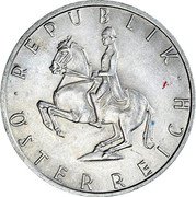 Austria 5 Schilling Rider 1968 KM# 2889 · REPUBLIK · ÖSTERREICH coin obverse Austria 5 Schilling Rider 1968 KM# 2889 · REPUBLIK · ÖSTERREICH coin obverse