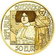 Austria 50 Euro The Kiss 2016 Proof KM# 3253 REPUBLIK ÖSTERREICH 50 EURO coin obverse