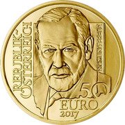 Austria 50 Euro Vienna School of Psychotherapy - Sigmund Freud 2017 Proof KM# 3273 REPUBLIK ÖSTERREICH SIGMUND FREUD 50 EURO coin obverse