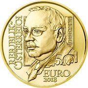 Austria 50 Euro The Vienna Schools of Psychotherapy. Alfred Adler 2018 Proof KM# 3278 REPUBLIK ÖSTERREICH ALFRED ADLER 50 EURO coin obverse
