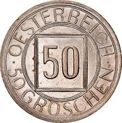 Austria 50 Groschen 1934 KM# 2850 Republic Reform Coinage OESTERREICH 50 50 GROSCHEN coin obverse Austria 50 Groschen 1934 KM# 2850 Republic Reform Coinage OESTERREICH 50 50 GROSCHEN coin obverse