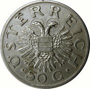 Austria 50 Groschen Shield 1935 KM# 2854 ÖSTERREICH · 50 G · coin obverse Austria 50 Groschen Shield 1935 KM# 2854 ÖSTERREICH · 50 G · coin obverse