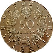 Austria 50 Schilling 600th Anniversary - Vienna University 1965 KM# 2898 · REPUBLIK · 50 SCHILLING ÖSTERREICH coin obverse