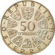 Austria 50 Schilling 300th Anniversary - Innsbruck University 1970 KM# 2908 · REPUBLIK · 50 SCHILLING ÖSTERREICH coin obverse Austria 50 Schilling 300th Anniversary - Innsbruck University 1970 KM# 2908 · REPUBLIK · 50 SCHILLING ÖSTERREICH coin obverse