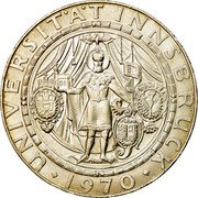 Austria 50 Schilling 300th Anniversary - Innsbruck University 1970 KM# 2908 UNIVERSITÄT INNSBRUCK · 1970 · coin reverse Austria 50 Schilling 300th Anniversary - Innsbruck University 1970 KM# 2908 UNIVERSITÄT INNSBRUCK · 1970 · coin reverse