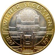 Austria 50 Schilling 100th Wiener Secession 1997 KM# 3044 WIENER SECESSION DER·ZEIT·IHRE·KVNST· DER·KVNST·IHRE·FREIHEIT· VER SACRVM 1897 1997 ZANASCHKA coin reverse Austria 50 Schilling 100th Wiener Secession 1997 KM# 3044 WIENER SECESSION DER·ZEIT·IHRE·KVNST· DER·KVNST·IHRE·FREIHEIT· VER SACRVM 1897 1997 ZANASCHKA coin reverse