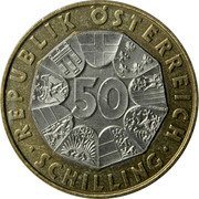 Austria 50 Schilling Euro Currency 1999 KM# 3057 50 SCHILLING REPUBLIK ÖSTERREICH coin obverse Austria 50 Schilling Euro Currency 1999 KM# 3057 50 SCHILLING REPUBLIK ÖSTERREICH coin obverse
