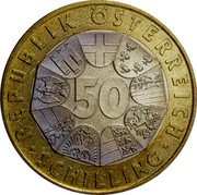 Austria 50 Schilling 125th Anniversary of Ferdinand Porsche) 2000 KM# 3070 50 SCHILLING REPUBLIK ÖSTERREICH coin obverse Austria 50 Schilling 125th Anniversary of Ferdinand Porsche) 2000 KM# 3070 50 SCHILLING REPUBLIK ÖSTERREICH coin obverse