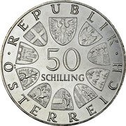 Austria 50 Schilling 350th Anniversary - Salzburg University 1972 Proof KM# 2913 · REPUBLIK · 50 SCHILLING ÖSTERREICH coin obverse Austria 50 Schilling 350th Anniversary - Salzburg University 1972 Proof KM# 2913 · REPUBLIK · 50 SCHILLING ÖSTERREICH coin obverse