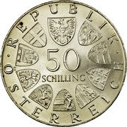 Austria 50 Schilling 500th Anniversary - Bummerl House 1973 Proof KM# 2916 · REPUBLIK · 50 SCHILLING ÖSTERREICH coin obverse Austria 50 Schilling 500th Anniversary - Bummerl House 1973 Proof KM# 2916 · REPUBLIK · 50 SCHILLING ÖSTERREICH coin obverse