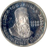 Austria 500 Schilling 100th Anniversary of Austrian Red Cross 1980 KM# 2950 100 JAHRE ÖSTERREICHISCHES ROTES KREUZ HENRI DUNANT 1880 1980 coin reverse Austria 500 Schilling 100th Anniversary of Austrian Red Cross 1980 KM# 2950 100 JAHRE ÖSTERREICHISCHES ROTES KREUZ HENRI DUNANT 1880 1980 coin reverse