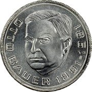 Austria 500 Schilling 100th Birth of Otto Bauer - Politician 1981 KM# 2953 1881-1981 OTTO BAUER coin reverse Austria 500 Schilling 100th Birth of Otto Bauer - Politician 1981 KM# 2953 1881-1981 OTTO BAUER coin reverse