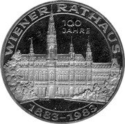 Austria 500 Schilling Centennial - Vienna City Hall 1983 KM# 2962 WIENER RATHAUS 100 JAHRE 1883-1983 coin reverse Austria 500 Schilling Centennial - Vienna City Hall 1983 KM# 2962 WIENER RATHAUS 100 JAHRE 1883-1983 coin reverse