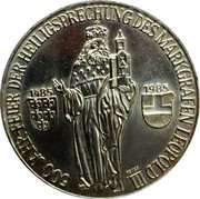Austria 500 Schilling 500th Canonization of Leopold III 1985 KM# 2973 500 JAHR-FEIER DER HEILIGSPRECHUNG DES MARKGRAFEN LEOPOLD III  1485 1985 coin reverse Austria 500 Schilling 500th Canonization of Leopold III 1985 KM# 2973 500 JAHR-FEIER DER HEILIGSPRECHUNG DES MARKGRAFEN LEOPOLD III  1485 1985 coin reverse