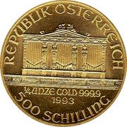 Austria 500 Schilling Vienna Philharmonic) 1993 KM# 2989 REPUBLIK ÖSTERREICH 1/4 UNZE GOLD 999.9 1996 500 SCHILLING coin obverse Austria 500 Schilling Vienna Philharmonic) 1993 KM# 2989 REPUBLIK ÖSTERREICH 1/4 UNZE GOLD 999.9 1996 500 SCHILLING coin obverse