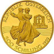Austria 500 Schilling Johann Strauss and son 1999 Proof KM# 3055 REPUBLIK ÖSTERREICH 500 SCHILLING 1999 coin obverse Austria 500 Schilling Johann Strauss and son 1999 Proof KM# 3055 REPUBLIK ÖSTERREICH 500 SCHILLING 1999 coin obverse