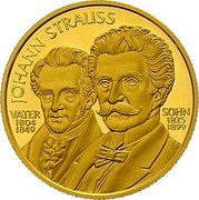 Austria 500 Schilling Johann Strauss and son 1999 Proof KM# 3055 JOHANN STRAUSS VATER SOHN 1804 1825 1849 1899 coin reverse Austria 500 Schilling Johann Strauss and son 1999 Proof KM# 3055 JOHANN STRAUSS VATER SOHN 1804 1825 1849 1899 coin reverse