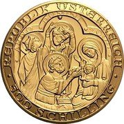 Austria 500 Schilling 2000th Birthday of Jesus Christ 2000 Proof KM# 3065 REPUBLIK ÖSTERREICH ANNO DOMINI 2000 500 SCHILLING coin obverse Austria 500 Schilling 2000th Birthday of Jesus Christ 2000 Proof KM# 3065 REPUBLIK ÖSTERREICH ANNO DOMINI 2000 500 SCHILLING coin obverse
