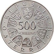 Austria 500 Schilling (Catholic Day - Pope's Visit) KM# 2963 500 SCHILLING REPUBLIK ÖSTERREICH coin obverse