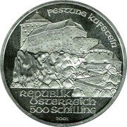 Austria 500 Schilling Kufstein Castle 2001 KM# 3078 FESTUNG KUFSTEIN REPUBLIK ÖSTERREICH 500 SCHILLING 2001 coin obverse