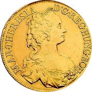 Austria 6 Ducat Maria Theresia 1741 KM# 1681 MAR THERESIA D G REG HUNG BOH coin obverse Austria 6 Ducat Maria Theresia 1741 KM# 1681 MAR THERESIA D G REG HUNG BOH coin obverse