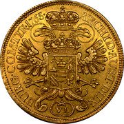 Austria 6 Ducat Maria Theresia 1765 WI KM# 1845 ARCHID AUST DUX (VI) BURG COM TYR coin reverse