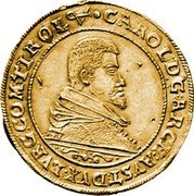 Austria 7 Ducat Karl 1614 KM# 16 CAROL D G ARCH AVST DVX BVRG COM TIROL coin obverse Austria 7 Ducat Karl 1614 KM# 16 CAROL D G ARCH AVST DVX BVRG COM TIROL coin obverse