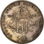 Austria Corona 60th Anniversary of the Reign of Franz Joseph I 1908 KM# 2808 DVODECIM LVSTRIS GLORIOSE PERACTIS 1848 1908 FJ1 1 COR. coin reverse Austria Corona 60th Anniversary of the Reign of Franz Joseph I 1908 KM# 2808 DVODECIM LVSTRIS GLORIOSE PERACTIS 1848 1908 FJ1 1 COR. coin reverse