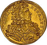 Austria Ducat Joseph I 1710 KM# 1450 IOSEPH D G R ISA G H B R coin obverse Austria Ducat Joseph I 1710 KM# 1450 IOSEPH D G R ISA G H B R coin obverse