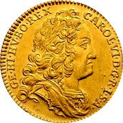 Austria Ducat Charles VI 1734 KM# 1655 CAROL VI D G R I S A GE HI HU BO REX coin obverse