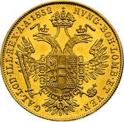 Austria Ducat Franz Joseph I 1852 A KM# 2263 HVNG.BOH.LOMB.ET VEN.GAL.LOD.ILL.REX.A.A. 1855 coin reverse