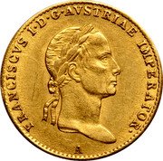 Austria Ducat (Franz I) KM# 2172 FRANCISCVS I. D. G. AVSTRIAE IMPERATOR. coin obverse Austria Ducat (Franz I) KM# 2172 FRANCISCVS I. D. G. AVSTRIAE IMPERATOR. coin obverse