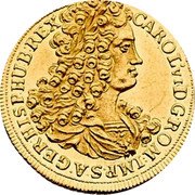 Austria Ducat Karl VI Vienna 1713 KM# 1559 CAROL VI D G ROM IMP S A GER HISP HU B REX coin obverse Austria Ducat Karl VI Vienna 1713 KM# 1559 CAROL VI D G ROM IMP S A GER HISP HU B REX coin obverse