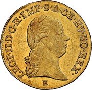 Austria Ducat Leopold II 1791 E KM# 1883 LEOP II D G R IMP S A GE HV BO REX coin obverse Austria Ducat Leopold II 1791 E KM# 1883 LEOP II D G R IMP S A GE HV BO REX coin obverse