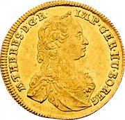 Austria Ducat Maria Theresia Graz 1755 KM# 1756 M THERES D G R IMP GER HU BO REG coin obverse Austria Ducat Maria Theresia Graz 1755 KM# 1756 M THERES D G R IMP GER HU BO REG coin obverse