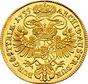 Austria Ducat Maria Theresia Graz 1755 KM# 1756 ARCHID AUST DUX BURG&STYRIÆ coin reverse Austria Ducat Maria Theresia Graz 1755 KM# 1756 ARCHID AUST DUX BURG&STYRIÆ coin reverse
