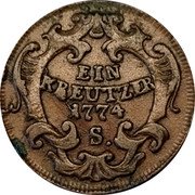 Austria Kreuzer Joseph II 1774 S KM# 2054 EIN KREUTZER 1772. W. coin reverse Austria Kreuzer Joseph II 1774 S KM# 2054 EIN KREUTZER 1772. W. coin reverse