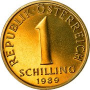 Austria Schilling Ekaterina II Trade Coinage 1989 Proof KM# 2886 REPUBLIK·ÖSTERREICH 1 SCHILLING 1966 coin obverse Austria Schilling Ekaterina II Trade Coinage 1989 Proof KM# 2886 REPUBLIK·ÖSTERREICH 1 SCHILLING 1966 coin obverse