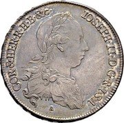 Austria Thaler Joseph II Regency 1775 IC-FA KM# 2075 IOSEPH : II • D : G • R • I • S • A • COR • & • HER • R • H • B • & C• A coin obverse Austria Thaler Joseph II Regency 1775 IC-FA KM# 2075 IOSEPH : II • D : G • R • I • S • A • COR • & • HER • R • H • B • & C• A coin obverse