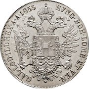 Austria Thaler Franz Joseph I 1855 A KM# 2243.1 HVNG.BOH.LOMB.ET VEN. GAL.LOD.ILL.REX.A.A.1852 coin reverse