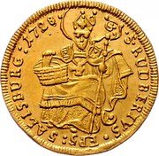 Austria 1/2 Ducat Leopold Anton von Firmian 1728 KM# 331 S RUDBERTUS EPS SALISBVRG 1728 coin reverse Austria 1/2 Ducat Leopold Anton von Firmian 1728 KM# 331 S RUDBERTUS EPS SALISBVRG 1728 coin reverse