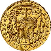 Austria 1/2 Ducat Salzburg Andreas 1749 KM# 357 1749 / S RUDBERTUS EPS SALISBVRG coin obverse Austria 1/2 Ducat Salzburg Andreas 1749 KM# 357 1749 / S RUDBERTUS EPS SALISBVRG coin obverse