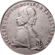 Austria 1/2 Thaler Salzburg Sigismund III 1760 KM# 387.2 SIGISMUNDUS D G A EPISC & PR SALISBURG coin obverse Austria 1/2 Thaler Salzburg Sigismund III 1760 KM# 387.2 SIGISMUNDUS D G A EPISC & PR SALISBURG coin obverse