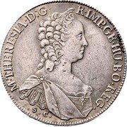 Austria 1/2 Thaler Maria Theresia Hall 1765 KM# 14 P IMP GE HU BO REG S C M THERESIA D G coin obverse