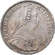 Austria 1/2 Thaler Maria Theresia 1772 SC KM# 20 M THERESIA D G R IMP HU BO REG coin obverse Austria 1/2 Thaler Maria Theresia 1772 SC KM# 20 M THERESIA D G R IMP HU BO REG coin obverse